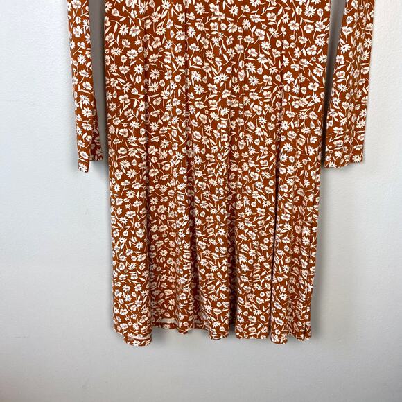 Old Navy Fit & Flare Empire-Waist Jersey Dress Orange Floral Long Sleeve Medium - Picture 7 of 10